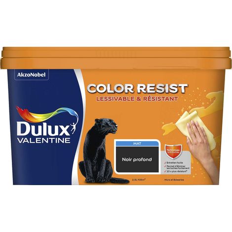 Peinture bicouche intérieure Color Resist Murs et Boiseries Mat Noir Profond 2,5L - Dulux Valentine