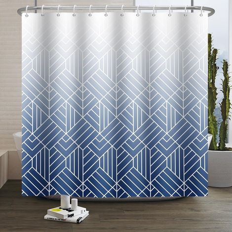 150x200cm Rideau de Douche Moderne Abstrait à Rayures Blanc Bleu dégradé Lignes à l'eau Rideau de Salle de Bain en Polyester géométrie esthétique résistant à la moisissure Tissu décoratif (1/5)
