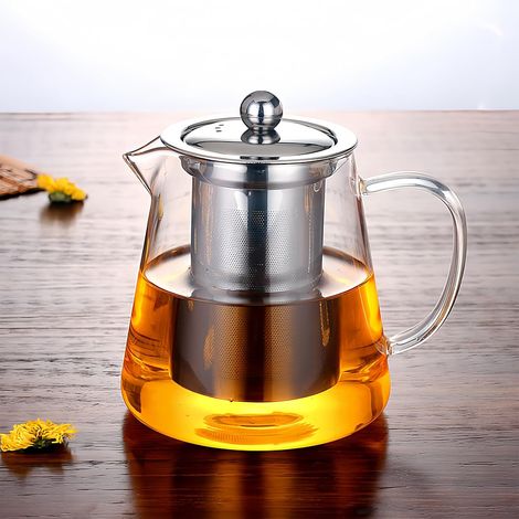 Théière verre borosilicate 450ml, passoire acier inoxydable, infuseur, pour thé à feuilles mobiles. (1/5)