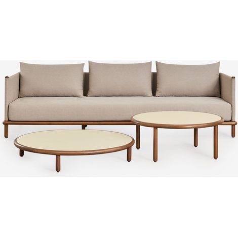 SKLUM Gartenset mit 3-Sitzer-Sofa und 2 runden Couchtischen aus Olivia-Akazienholz Beige Semoline (1/5)