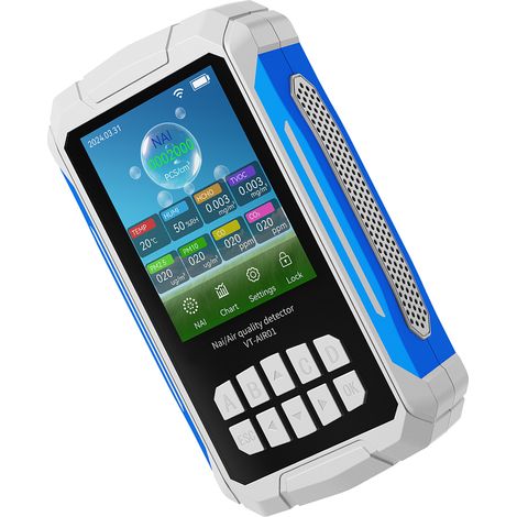 Détecteur de qualité de l'air Ioniseur Fonction d'alarme Testeur portable avec concentration d'ions négatifs/température/humidité/COV/PM2,5/PM10/CO/CO2 pour maison, voiture, bureau Blanc. (1/5)
