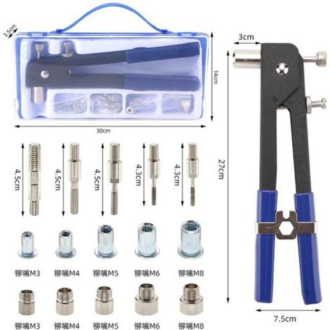 Kit De Rivets Aveugles - Riveteuse Manuelle Multi-Tailles M3 M5 M6 M8 - Pour Plaques Métalliques Et Plastique - 1 Pièce (1/5)