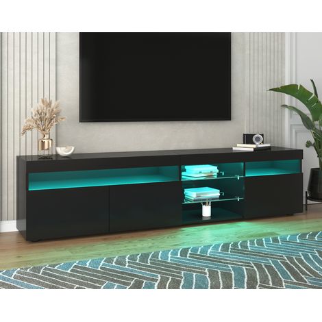 Meuble TV noir moderne, panneau clair, éclairage LED variable, séjour et salle à manger, 180 cm (1/5)