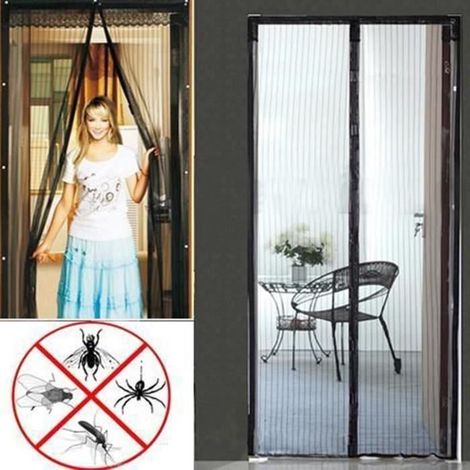 Moustiquaire - Rideau Filet Magnétique - 100cm x 210cm - Fixation Auto Agrippante - Noir