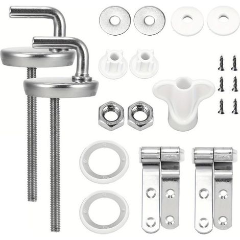 2 charnières pour abattant de WC, acier inoxydable, universelles, compatibles avec abattants standard à fixation supérieure (1/5)