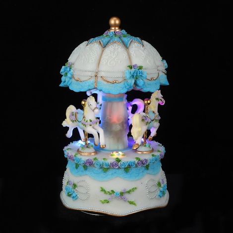 Boîte à Musique Carrousel Rotative à Chevaux avec Lumières Colorées Décoration de Bureau Cadeau pour Noël ou Anniversaire sans Piles (1/5)