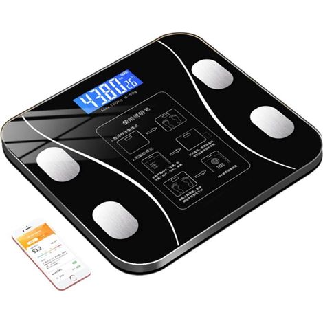 Pèse-personne numérique de salle de bain pour le poids corporel, pèse-personne intelligent Bluetooth, pèse-personne numérique professionnel de haute précision avec calcul de l'IMC (piles non incluses) (1/5)