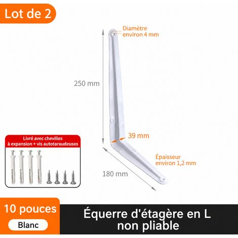 Lot de 2 équerres de fixation murales fixes forme 7 blanc 10 pouces 30 cm avec vis 7 10 30cm réf 1 × 1 × 1 cm 120 g – Livraison gratuite