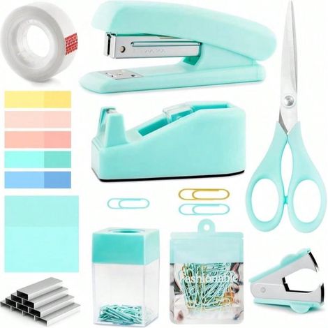 Set d'agrafeuse et de distributeur de ruban adhésif vert menthe, accessoires de bureau bleu sarcelle - Accessoires de bureau verts, cadeau de bureau pour femmes, collègues de travail (1/4)