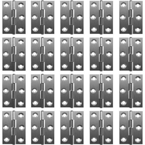 Lot de 20 charnières pliables à 180 degrés - En acier inoxydable - 20 mm - Avec 6 trous de montage - Charnières robustes (1/4)