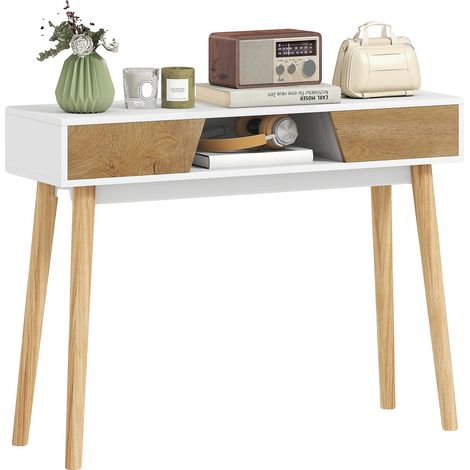 Mesa consola, estilo moderno, amplio espacio de almacenamiento, color blanco. (1/5)