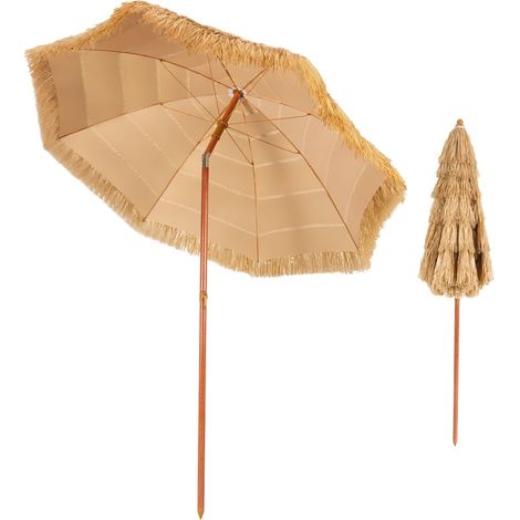 175 cm - Parasol hawaïen - Parasol de plage - En paille de riz - Jaune, jaune (1/5)