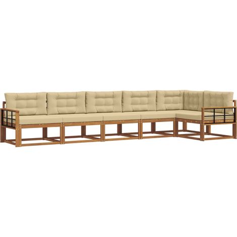 Outdoor-Sofagarnitur mit Kissen 6 pcs Natur und Beige vidaXL