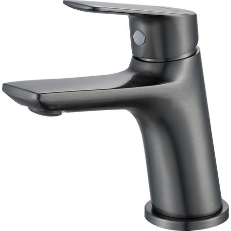 Robinet d'évier de salle de bain, robinet de lavabo avec mitigeur à levier unique, robinet de salle de bain, design économiseur d'eau avec contrôle de l'eau chaude et froide, gris acier (1/5)