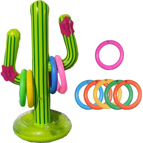 Lot de 7 Jeux de Cactus gonflables avec,Cactus Gonflable Jeu de Lancer D'anneau,Bouée Piscine Jouet Anneau Cactus,Piscine Gonflable Jouets,Jeux Piscine Exterieur Hawaii Party (1/5)