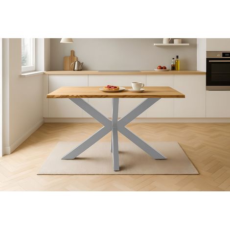 Esstisch Baumkante massiv Eiche geölt 160 x 85 cm Spider-Gestell silber SALVADOR (1/5)