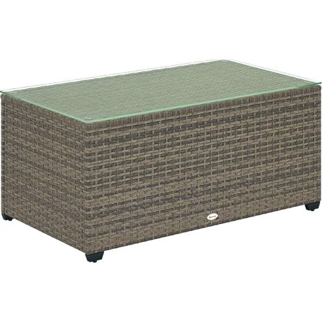 Table basse de jardin en résine tressée avec verre trempé 90x50x38 cm gris foncé mobilier extérieur moderne et élégant (1/5)
