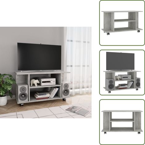 TV-Schrank mit Rollen Betongrau 80x40x45 cm Holzwerkstoff - TV-Schrank - Holzwerkstoff Möbel - Wohnraum Dekoration - Regal - Fernseher Stand (1/5)