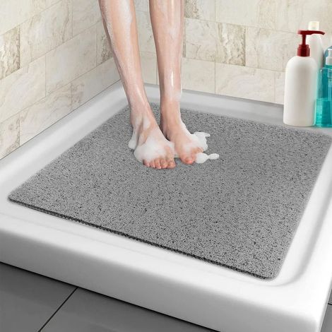 Tapis de douche antidérapant 60x60 cm – Surface texturée luffa pour massage – Maille creuse pour drainage rapide – Séchage facile (1/5)