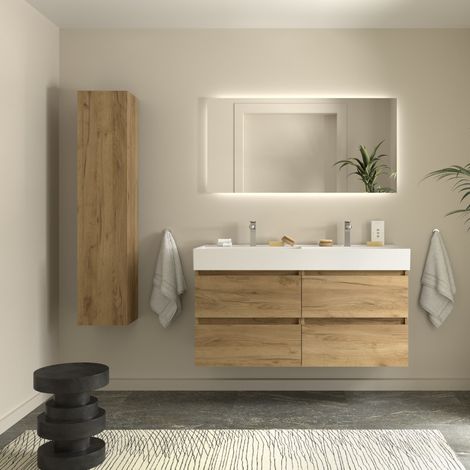 Cygnus Bath – Meuble de salle de bain 120cm – Vasque en porcelaine blanche – MDF résistant à l’humidité – Tiroirs à fermeture amortie (1/4)
