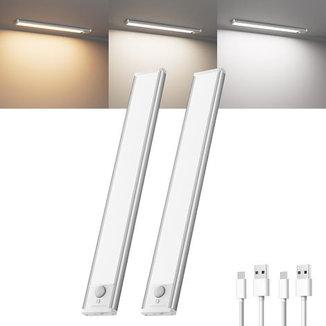 2 x 30 cm Wireless Kitchen Under Cabinet Light with Motion Detector, 3000K/4500K/6000K, Dimmable, 3 Modes, USB Rechargeable Magnetic LED Strip 1800 mAh, Silver (1/5)