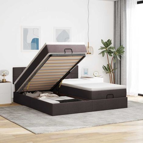 VidaXL Cadre de lit ottoman avec matelas marron foncé 180x200 cm tissu (1/5)