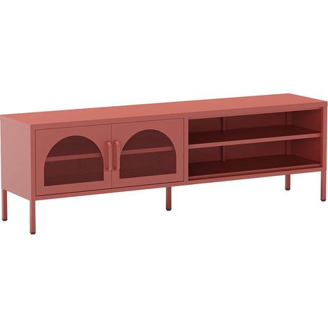 OLIVIA - Meuble TV 160 cm 2 Portes Ajourées 2 Niches en Métal Terracotta