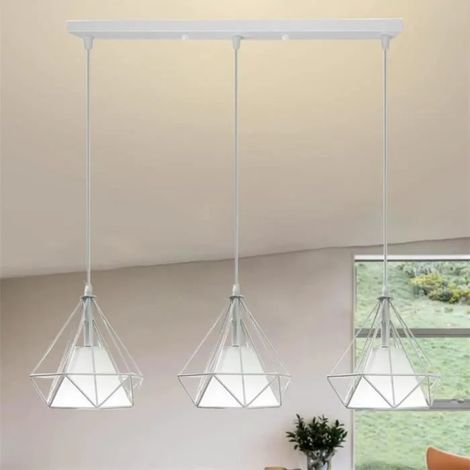 U-Do Suspension Ajustable Vintage 3 Lampes Lustre Cage en Fer Blanc E27 20CM Lampe Longue pôle Industriel pour Salon Bar (1/4)