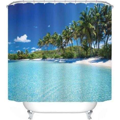 Textile Shower Curtain 180 x 180 cm - Beach Pattern - Waterproof - Decorate Your Bathroom (1/5)