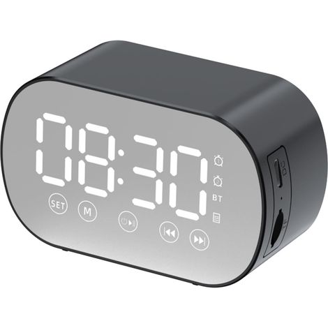 Altoparlante wireless con finitura a specchio, radio musicale, sveglia digitale ricaricabile, subwoofer, slot per scheda TF, decorazione per camera da letto, studio, ufficio. (1/4)
