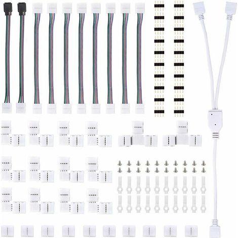 Streifenverbinder, LED-Lichtstreifen-Anschlusssatz, mit 4-poligen Steckern, L-förmigen LED-Anschlüssen, 5050 RGB-LED-Streifenverbinder, für 10-mm-LED-Verlängerungszubehörsatz, AAF (1/4)