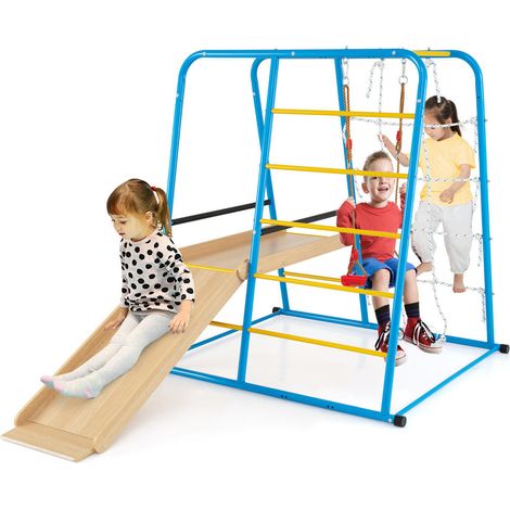 Toboggan repositionnable, aire de jeux intérieure 6 en 1 avec balançoire, cadre métal stable pour enfant 3 ans+ (1/5)
