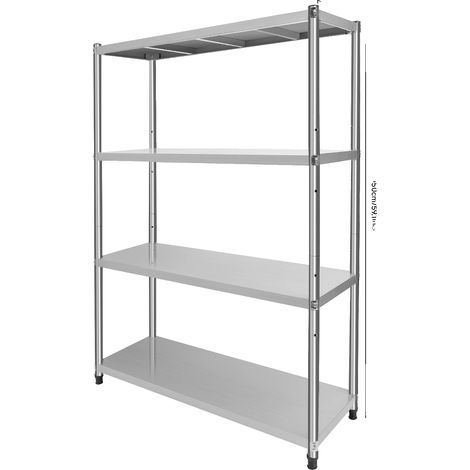 Estantería de almacenamiento de tres niveles, fabricada en acero inoxidable resistente, color gris claro. (1/2)