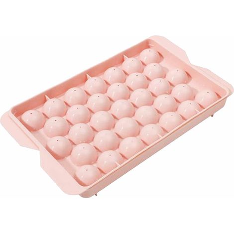 Lot de 33 moules à glaçons sphériques avec couvercle, en PP rose, compact pour congélateur, bac à glaçons pour maison (1/5)