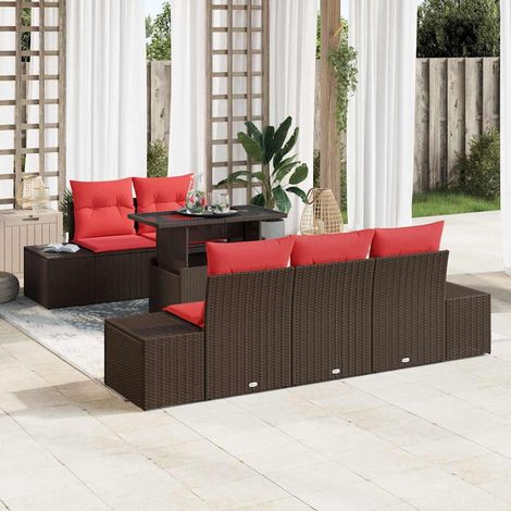 Set di divani 6 pz 5-Numero di posti Marrone e Rosso polyrattan vidaXL (1/5)