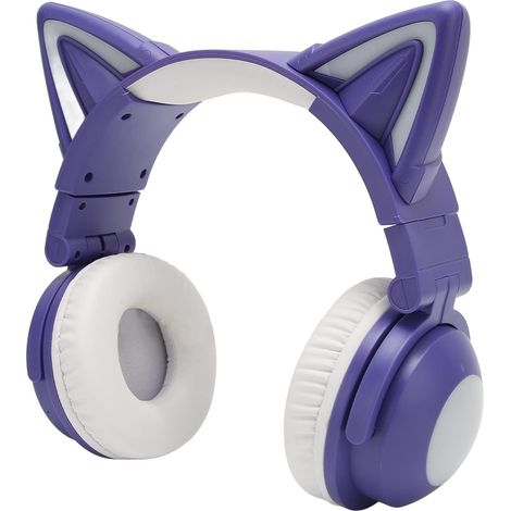Oreillette Bluetooth Cat Ear pour Enfants Casque Filaire Stéréo sans Fil avec Micro à Lumières LED (Purple) (1/5)