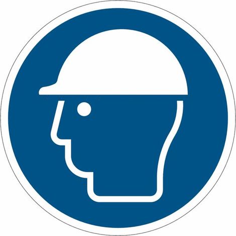 Cartelli di obbligo ISO 7010 "Casco di protezione obbligatorio" M014 - Misura: 50mm x 50mm - Numero Pezzi: 10 pezzi