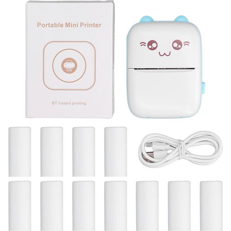 Impresora térmica, conectividad Bluetooth, resolución de 200 ppp, recargable por USB, papel azul, para uso estudiantil. (1/5)