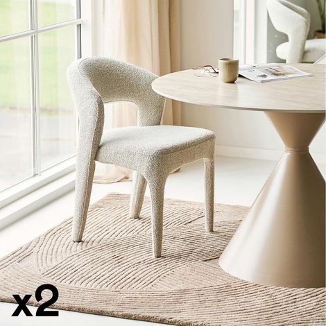 Chaise en tissu bouclette sable (lot de 2) TULSA (1/5)