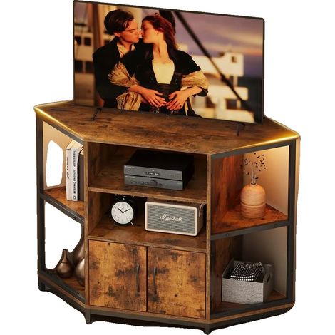TV-Schrank, Holzrahmen, LED-Beleuchtung, Abmessungen 105x50x79 cm, 6 offene Fächer, geeignet für verschiedene TV-Größen (1/5)