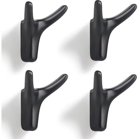 4-teiliger Wandhaken mit Doppelhaken, robuster Wandhaken aus Zinklegierung, stabiler Türhaken für Eingangsbereich, Schlafzimmer, Wohnzimmer, Küche (Schwarz 666338mm) (1/4)