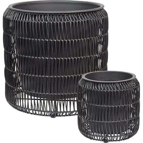 Set mit 2 Blumentöpfen BRODIEA Polyrattan 26/45 cm Schwarz (1/5)