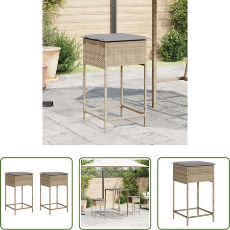 Barhocker mit Kissen - Garten-Barhocker mit Kissen 2 Stk. Beige Poly Rattan (1/5)