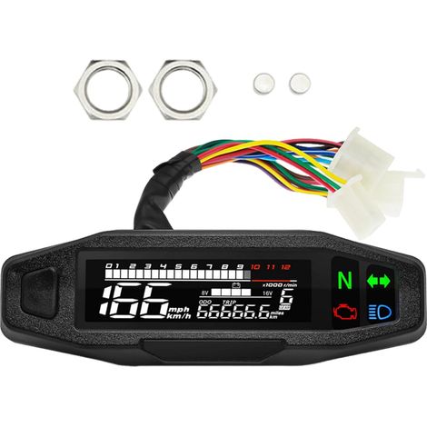 Tachymètre à moto - Gauge numérique, instrument LCD 6ege de vitesse de vitesse avec indicateur de vitesse et affichage RPM, tachymètre d'assemblage pour le tableau de bord de la moto Utilisez l'écra (1/5)