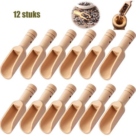 Ensemble de 12 cuillères en bois - petites cuillères en bois - louche en bois - cuillère doseuse à café - pour grains de café et grains de poivre - 7,4 × 2,3 cm (1/5)