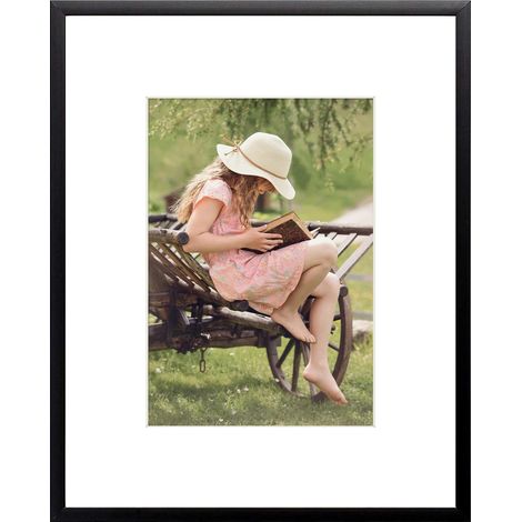 Cadre photo métallique moderne - 20,3 x 25,4 cm - Cadre photo en aluminium avec tapis de couleur ivoire pour photo et verre véritable (noir) (1/5)