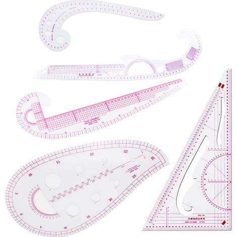 Lot de 5 règles métriques françaises pour la couture et la création de patrons de vêtements. Gabarit de dessin flexible et incurvé pour la confection de vêtements. (1/5)
