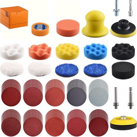 Kit de 120 tampons de polissage de 7,6 cm (3 pouces) pour perceuse, avec tiges de 8 mm (5/16") et 6,35 mm (1/4"), pour polisseuse de voiture, cirage, scellement et lustrage. Comprend des tampons de po (1/5)