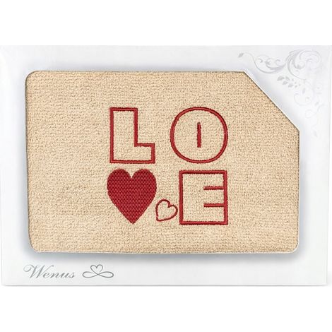 Asciugamano in cotone beige con ricamo "love", un'ottima idea regalo. (1/5)