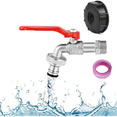 Adaptateur de Réservoir IBC 1/2” Connecteur, IBC Robinet Recuperateur Eau de Pluie, IBC Raccord Robinet en Alliages Robinet Cuve S60X6 1000L pour Réservoir IBC Connecteur de Tuyau (1/5)